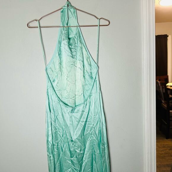 LAPOINTE Metallic Mint Green Halter Neckline Backless Satin Gown Dress Size 4 - Picture 8 of 15